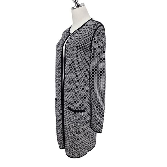 Talbots Long Sweater Jacket XL Petite Geometric Stitch Navy Blue PXL - Picture 3 of 6